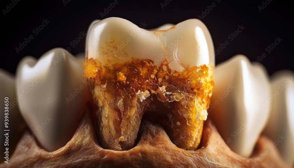 Closeup of a Tooth with Plaque and Tartar. Closeup of a Tooth with Plaque and Tartar.