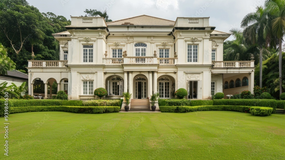 Magnificent White Mansion with Lush Greenery Magnificent White Mansion with Lush Greenery