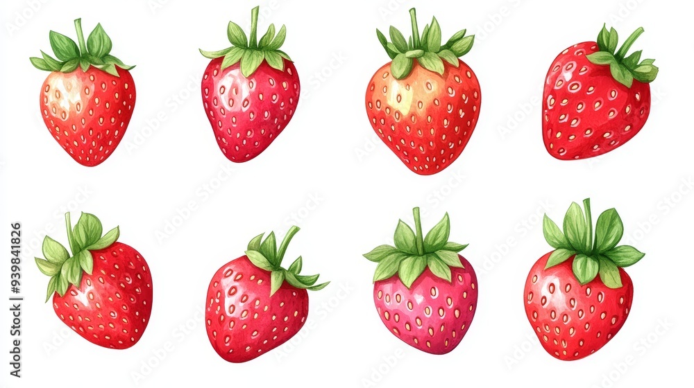 Strawberry set. White background. Watercolor illustrations Strawberry set. White background. Watercolor illustrations
