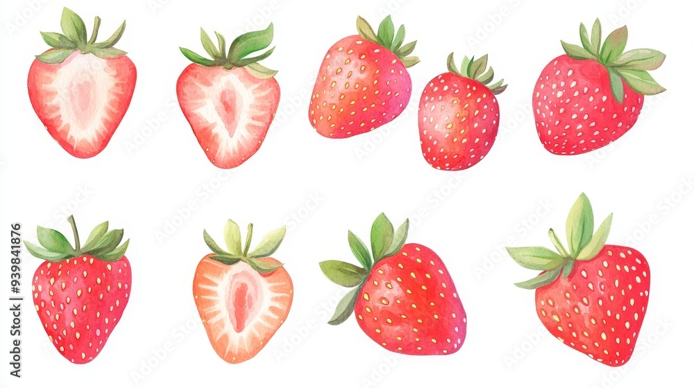 Strawberry set. White background. Watercolor illustrations Strawberry set. White background. Watercolor illustrations