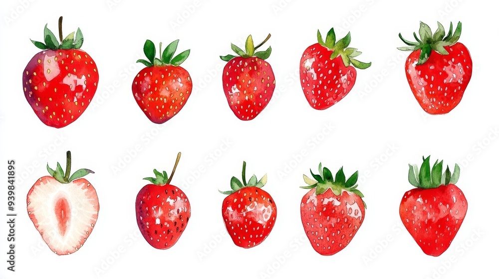 Strawberry set. White background. Watercolor illustrations Strawberry set. White background. Watercolor illustrations