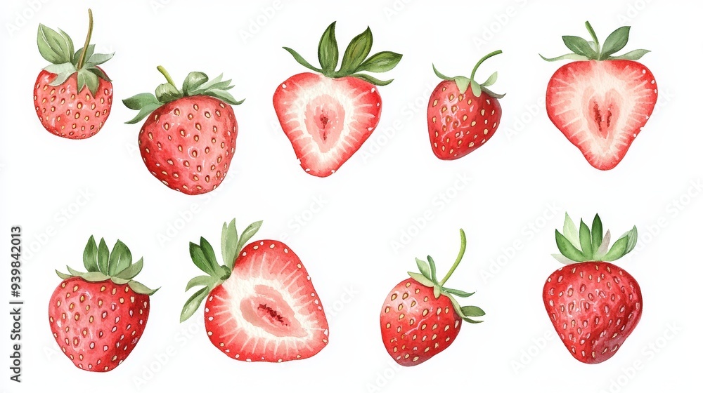 Strawberry set. White background. Watercolor illustrations Strawberry set. White background. Watercolor illustrations