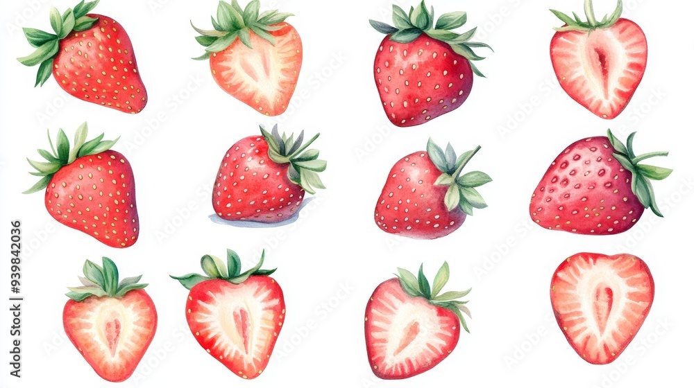 Strawberry set. White background. Watercolor illustrations Strawberry set. White background. Watercolor illustrations