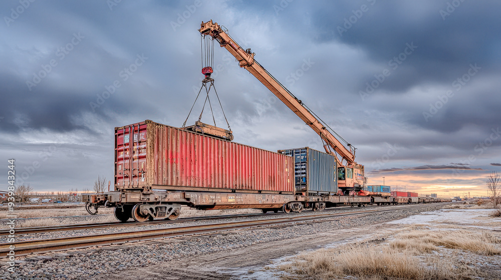 Global Trade in Motion A Cargo Container Being Lifted by a Crane Against Symbolizing the Vital Role of Transportation and Logistics in International Commerce Global Trade in Motion A Cargo Container Being Lifted by a Crane Against Symbolizing the Vital Role of Transportation and Logistics in International Commerce
