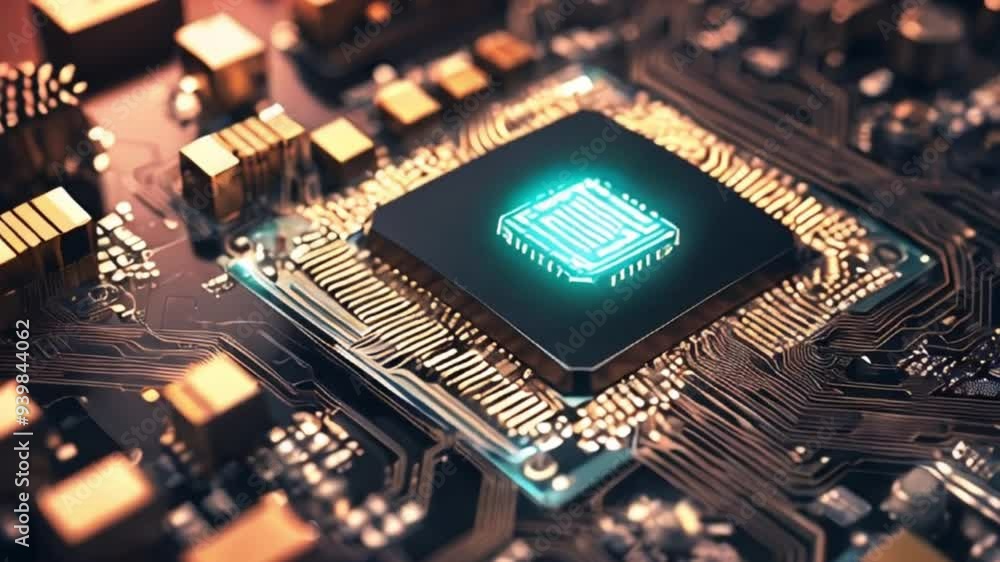 マイクロプロセッサがマザーボードに接続されAIが起動する瞬間を捉えたビジュアル映像 マイクロプロセッサがマザーボードに接続されAIが起動する瞬間を捉えたビジュアル映像