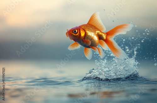 Goldfish Leaping Out of Water