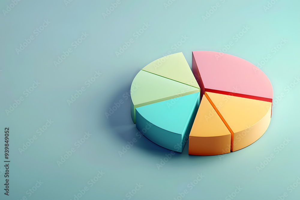 Detailed 3D pie chart with shadows, showcasing three colorful segments, banner with copy space Detailed 3D pie chart with shadows, showcasing three colorful segments, banner with copy space