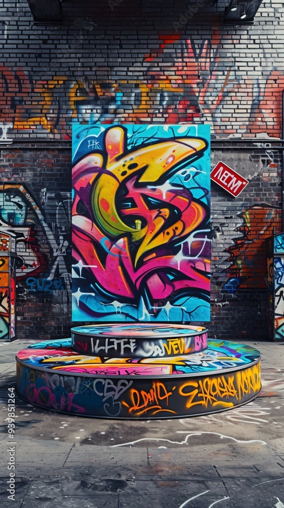 display stand on graffiti wall background display stand on graffiti wall background