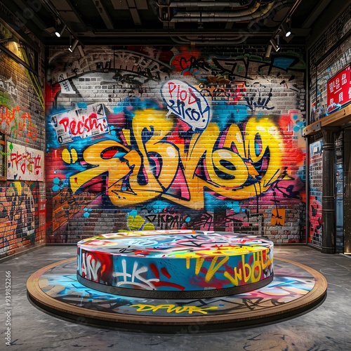 display stand on graffiti wall background