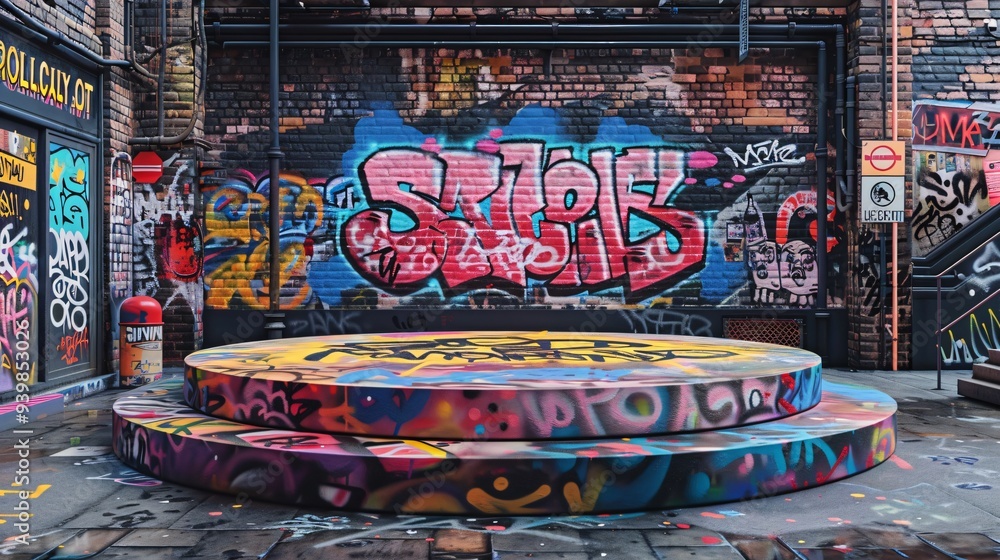 Obraz premium display stand on graffiti wall background
