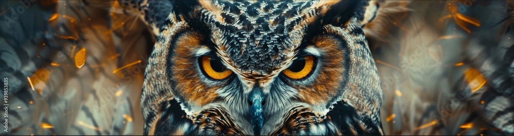 Magnificent owl depicted against a striking backdrop, showcasing regal features detailed feathers Magnificent owl depicted against a striking backdrop, showcasing regal features detailed feathers