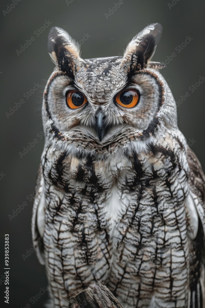 Fototapeta premium Magnificent owl depicted against a striking backdrop, showcasing regal features detailed feathers