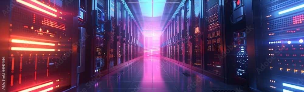 3D illustration of a server room a data center with telecommunication equipment, representing big 3D illustration of a server room a data center with telecommunication equipment, representing big