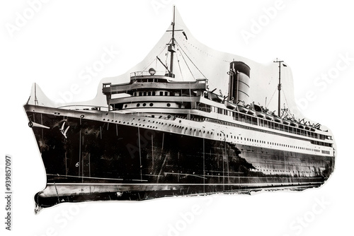 Vintage cruise ship 1920s black and white isolated photo