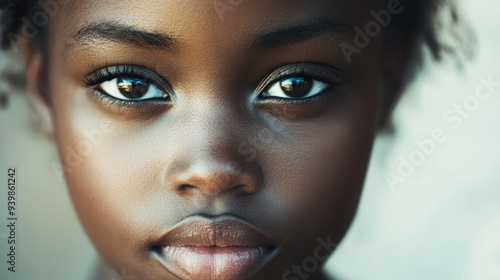 Close-up African American woman face. Detailed skin texture