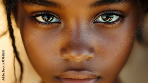 Close-up African American woman face. Detailed skin texture