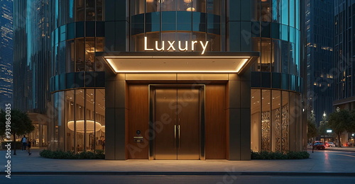  Outdoor front view of luxury hotel building entran