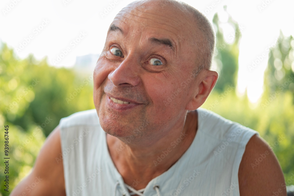 humorous senior man with twinkle in eye poking fun at himself, embracing life's simple pleasures, infectious laughter humorous senior man with twinkle in eye poking fun at himself, embracing life's simple pleasures, infectious laughter