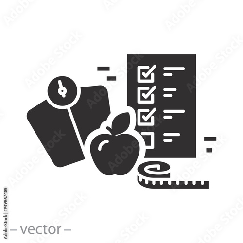 list food for weight loss icon, plan diet, menu nutrition athlete, fitness  meal abstract, flat vector illustration