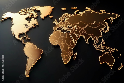 Fototapeta Naklejka Na Ścianę i Meble -   gold world map : golden world map on Black Background, world map, illustration