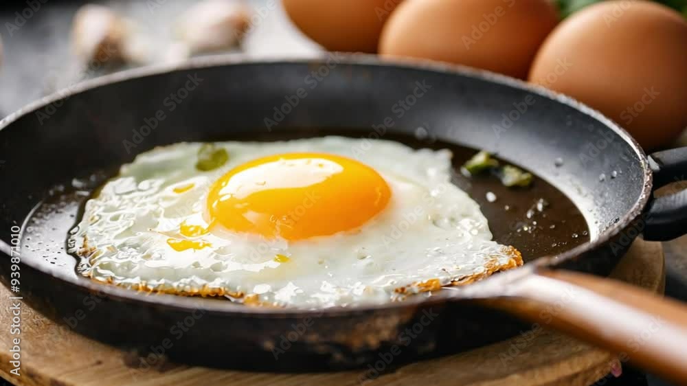 Close up shot of cooking fried eggs with spice in frying pan for breakfast
Close up shot of cooking fried eggs with spice in frying pan for breakfast