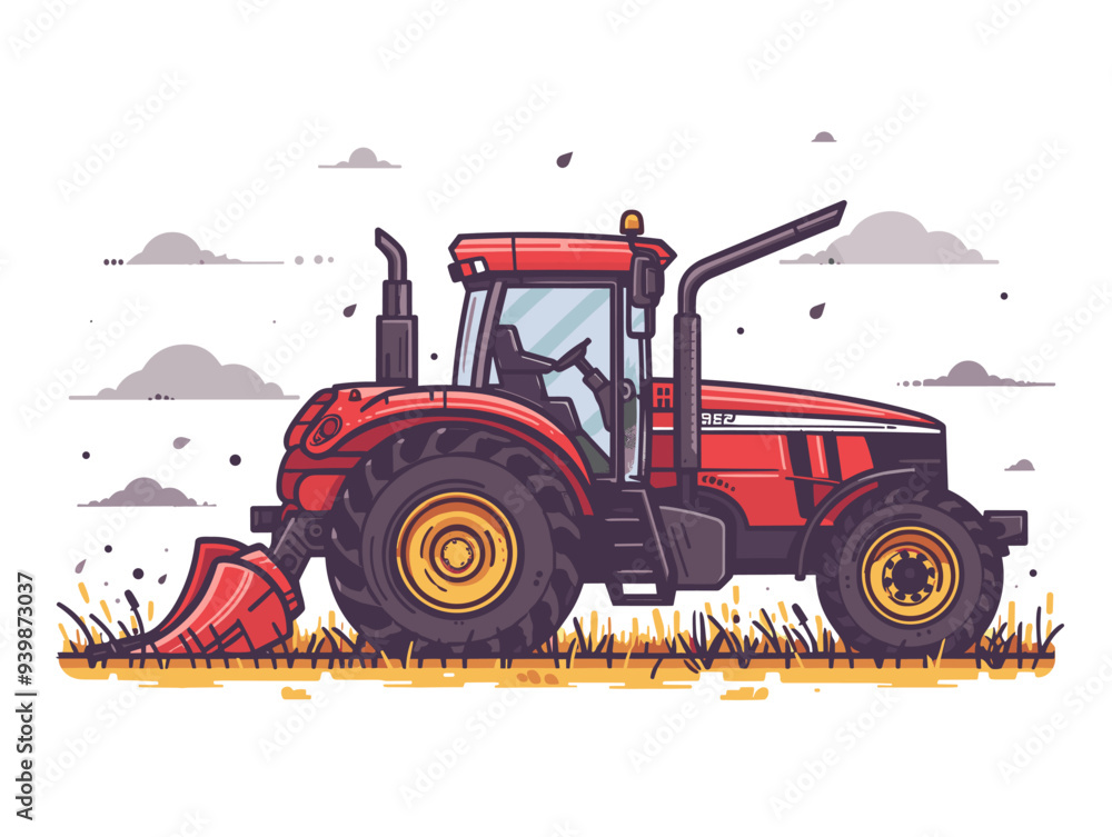 Tractor in the field. Vector illustration on a white background Tractor in the field. Vector illustration on a white background