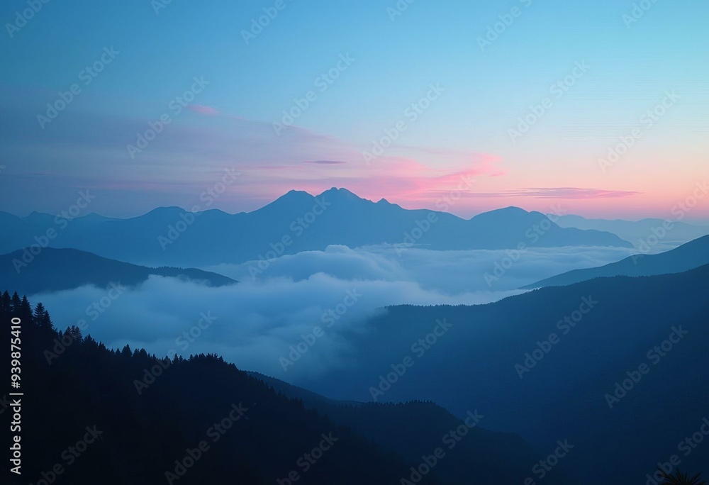 Mountain Range Silhouette with Colorful Sky and Cloud Cover Mountain Range Silhouette with Colorful Sky and Cloud Cover