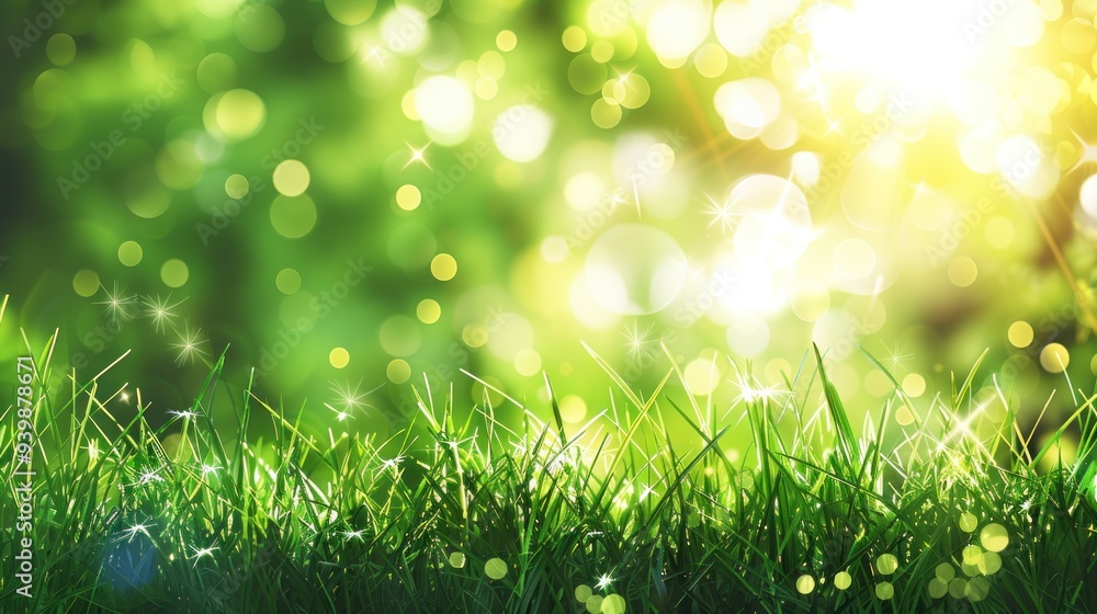 Obraz premium Green Grass with Sunbeams in the Background