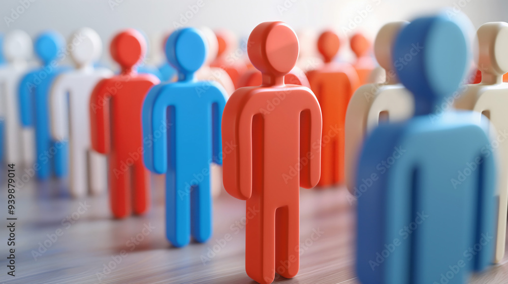 A variety of wooden figures in different colors stand side by side, showcasing unity and diversity within a collaborative and creative environment A variety of wooden figures in different colors stand side by side, showcasing unity and diversity within a collaborative and creative environment