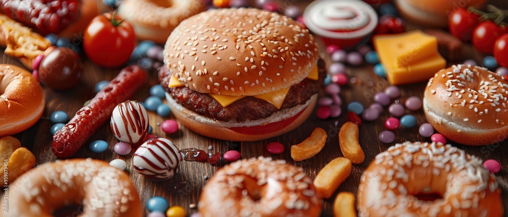 Unhealthy products. food bad for figure, skin, heart and teeth Unhealthy products. food bad for figure, skin, heart and teeth