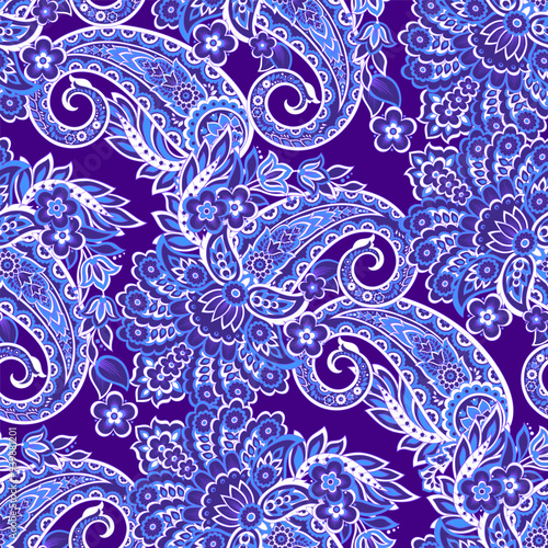 paisley floral vector illustration in damask style. seamless background