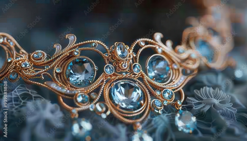 Filigree jewelry with intricate design, Fantasy, Delicate, Watercolor, Highlighting craftsmanship Filigree jewelry with intricate design, Fantasy, Delicate, Watercolor, Highlighting craftsmanship