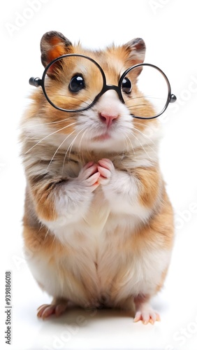 cute hamster in glasses with a brainy vibe, isolated on white background