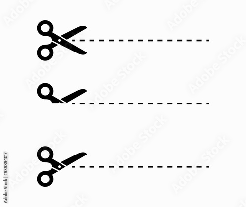 Scissors icon with cut line stock illustration
