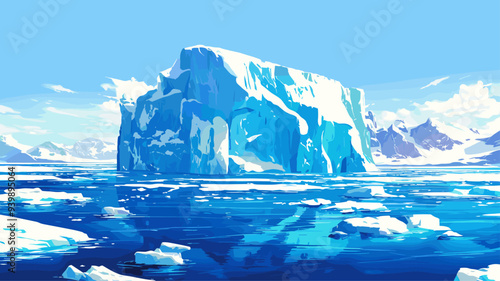 arctic glaciers. iceberg, glacier melting climate change frozen icy polar antarctic snow nature vector illustration