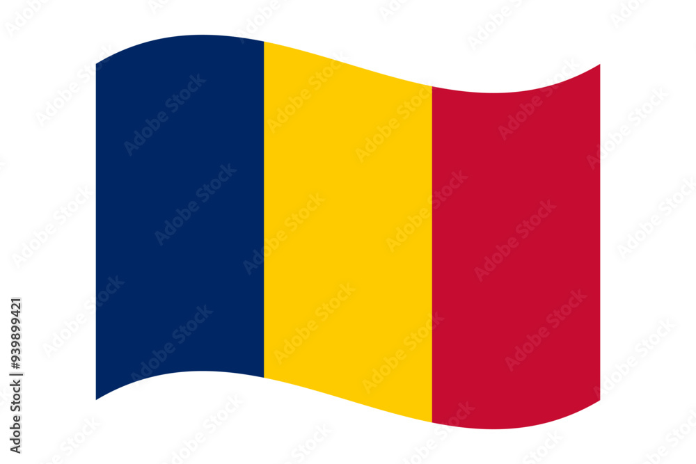 Fototapeta premium Wavy flag of Chad, isolated on transparent background. Flag of the Republic of Chad. Vector illustration