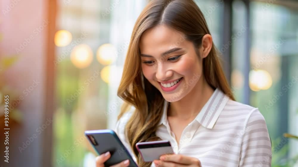 Woman using mobile phone and credit card for online shopping. Woman using mobile phone and credit card for online shopping.