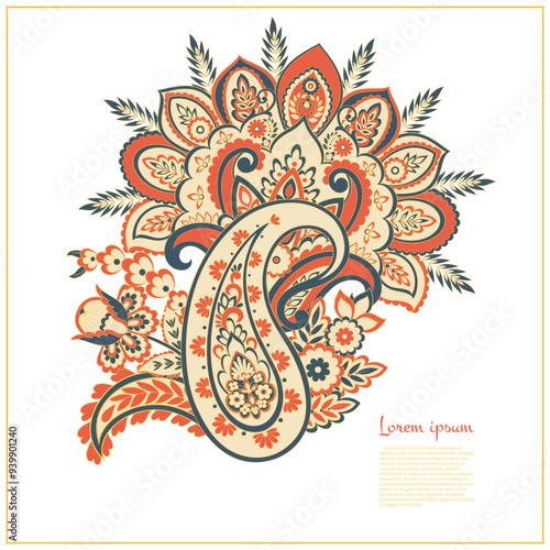 Isolated Vector Paisley pattern in floral indian style