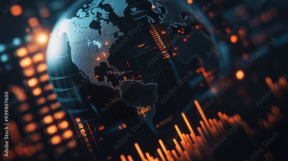 Financial charts with a world globe, concept of global finance and economic strategy Financial charts with a world globe, concept of global finance and economic strategy