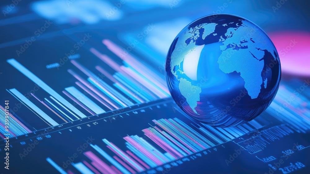 Financial charts with a world globe, concept of global finance and economic strategy Financial charts with a world globe, concept of global finance and economic strategy