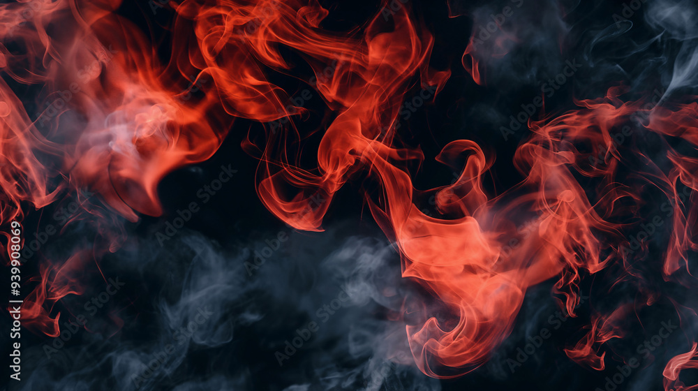 Bright red and gray smoke intertwines against a dark background, showcasing a captivating display of swirling patterns and ethereal textures Bright red and gray smoke intertwines against a dark background, showcasing a captivating display of swirling patterns and ethereal textures