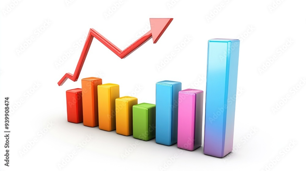 Financial graph with rising bars and arrow, concept of economic growth, isolated on white Financial graph with rising bars and arrow, concept of economic growth, isolated on white