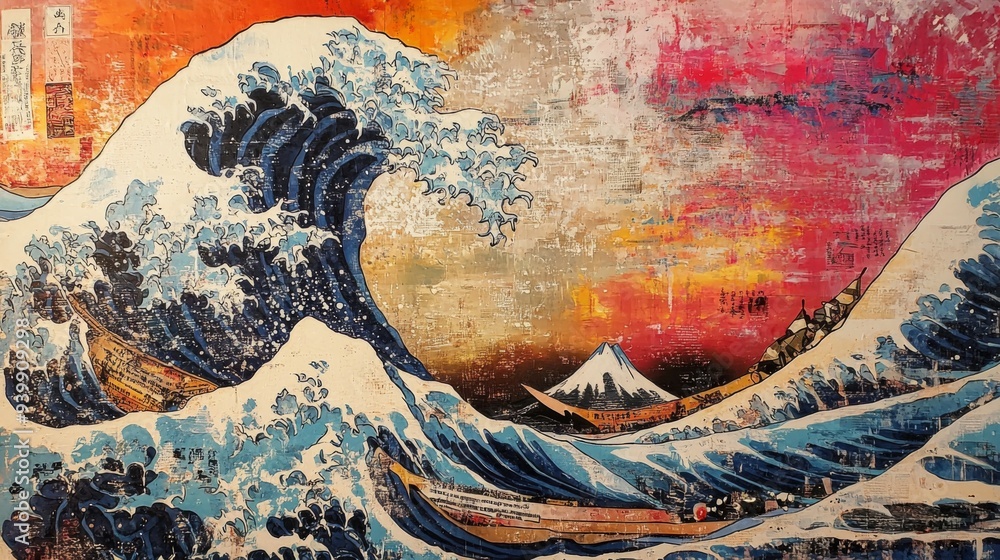 Naklejka premium Great Wave-Inspired Art