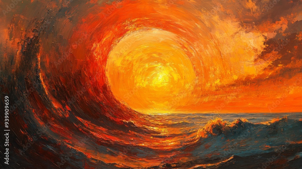 Fiery Abstract Ocean Sunset Fiery Abstract Ocean Sunset