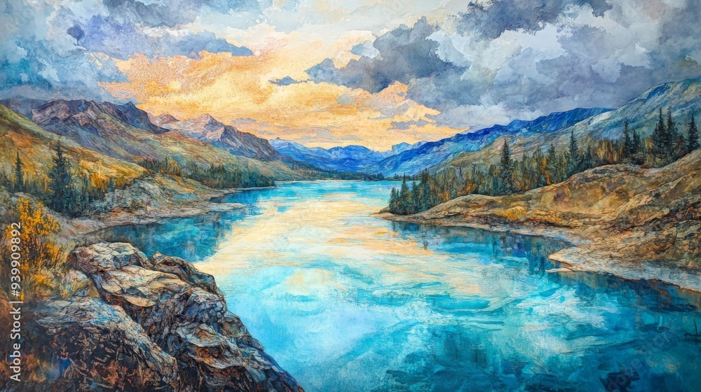 Fototapeta premium Serene Mountain Lake Landscape