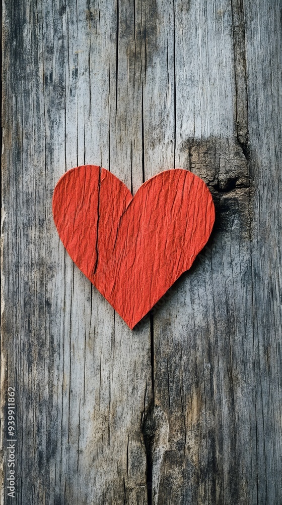 A red heart on an old wooden background symbolizes love and affection for a Valentine's Day celebration A red heart on an old wooden background symbolizes love and affection for a Valentine's Day celebration