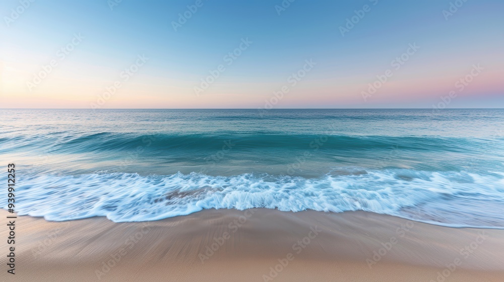serene ocean waves lapping on sandy beach at sunset serene ocean waves lapping on sandy beach at sunset
