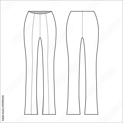 womens semi wide leg slit pants fashion flat sketch vector illustration