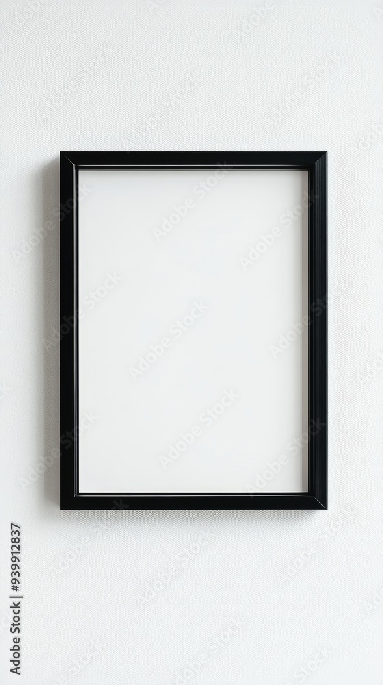 Close-up empty black frame on minimalist white background Close-up empty black frame on minimalist white background