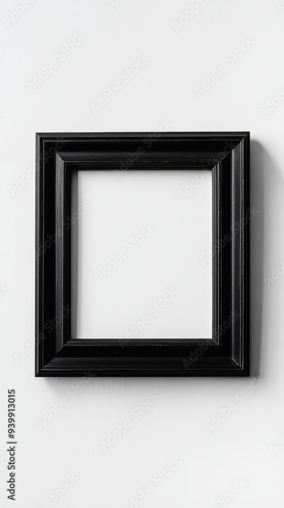 Close-up empty black frame on minimalist white background Close-up empty black frame on minimalist white background